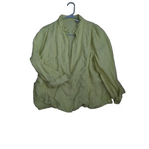 Chicos Woman 3/XL Jacket 100 Linen Chartreuse Three Button Casual Lightweight